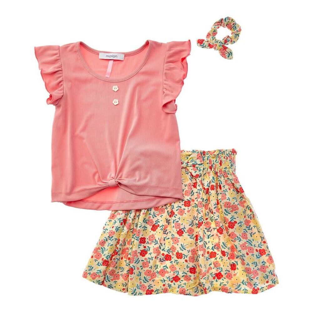 Marion Girls  2Pc Floral Skirt Set, Red